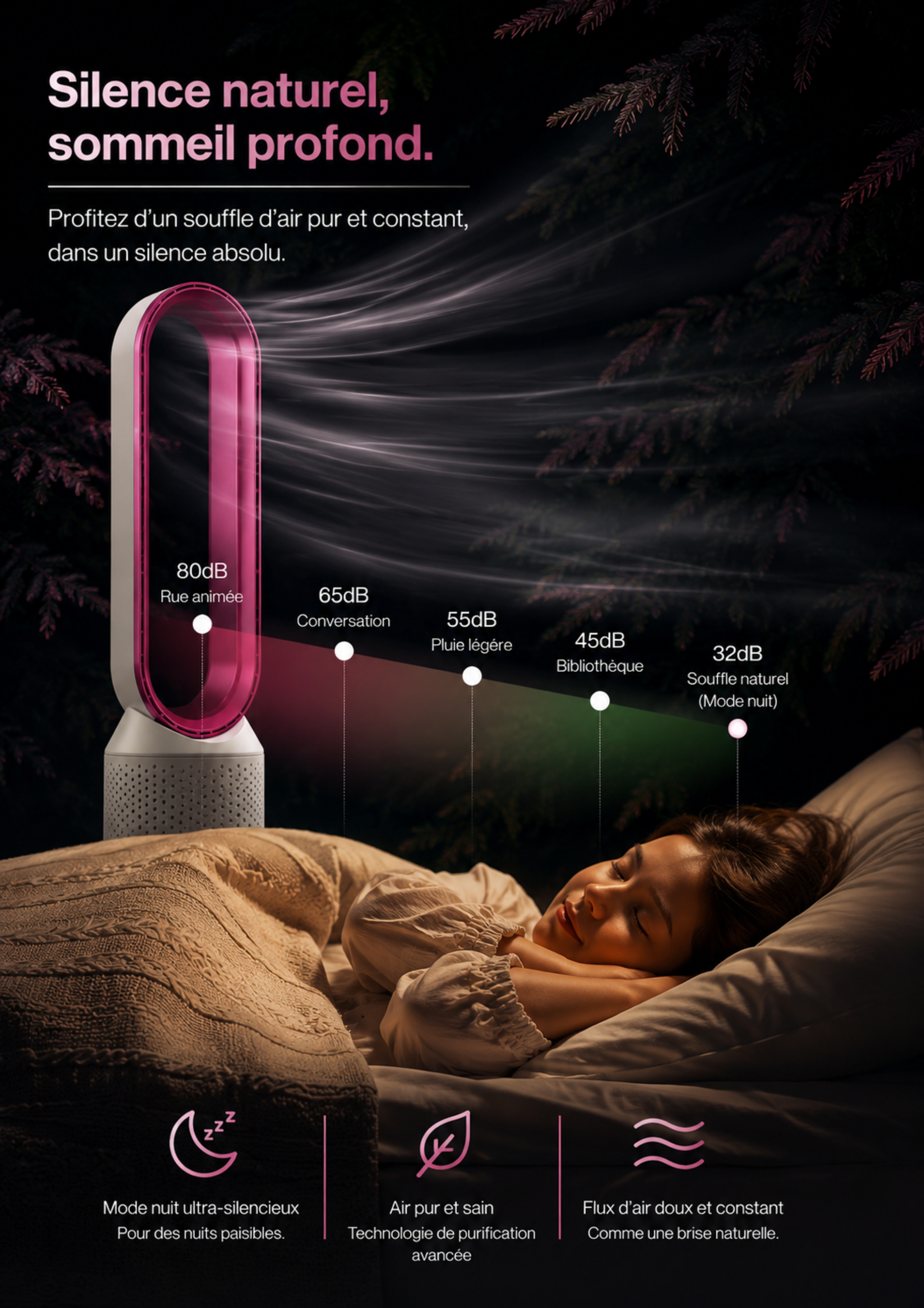 Purificateur d’Air Sans Pales ColdSunny™ Rose – Disponible en 4 coloris