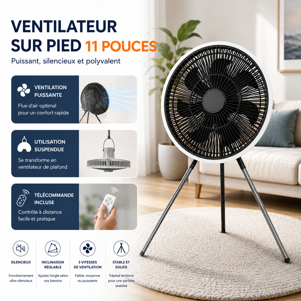 Ventilateur sur Pied Rechargeable ColdSunny™
