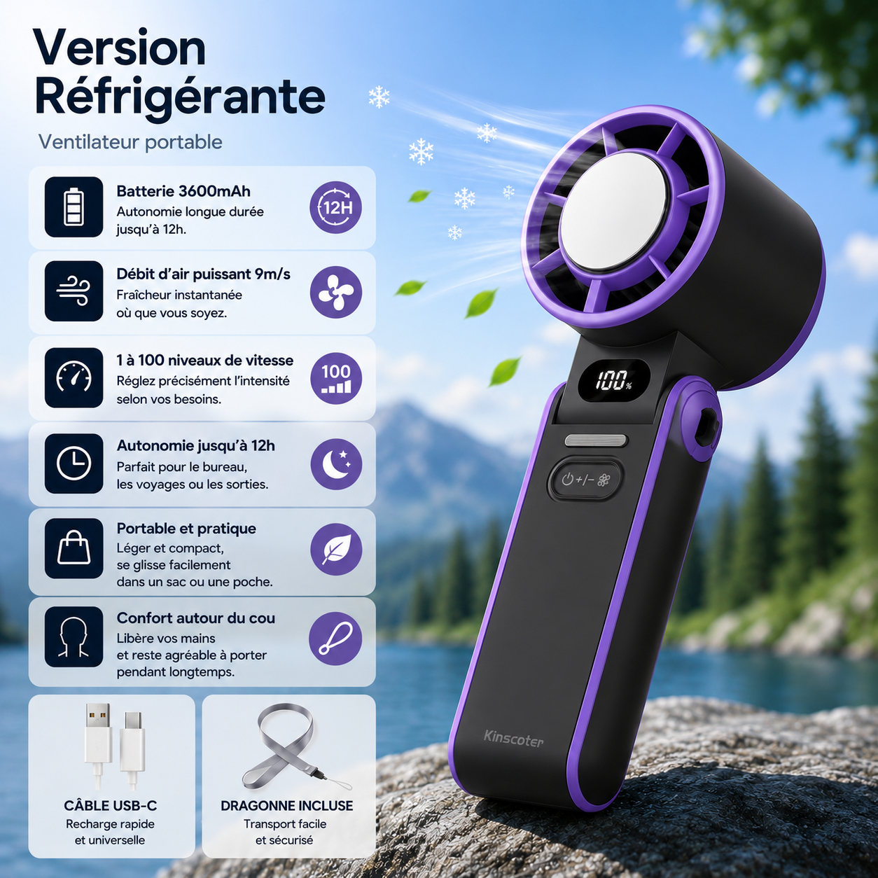 Ventilateur Portable Réfrigérant ColdSunny™ – Violet