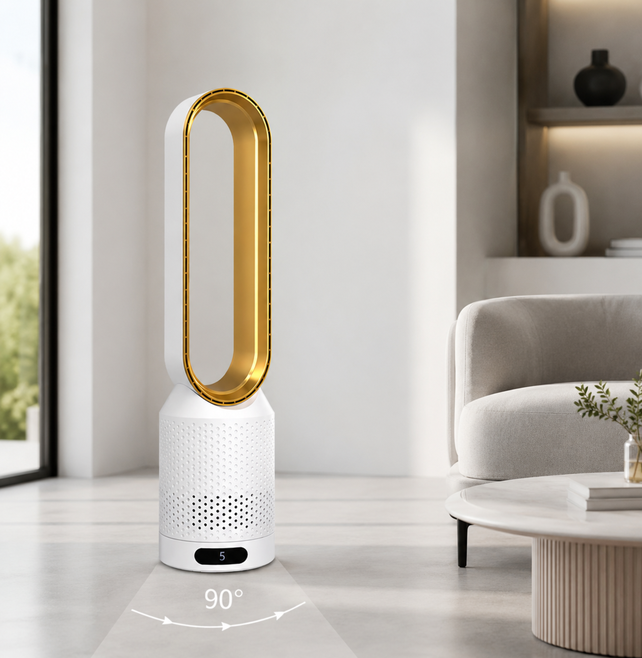 Purificateur d’Air Sans Pales ColdSunny™ Doré – Disponible en 4 coloris