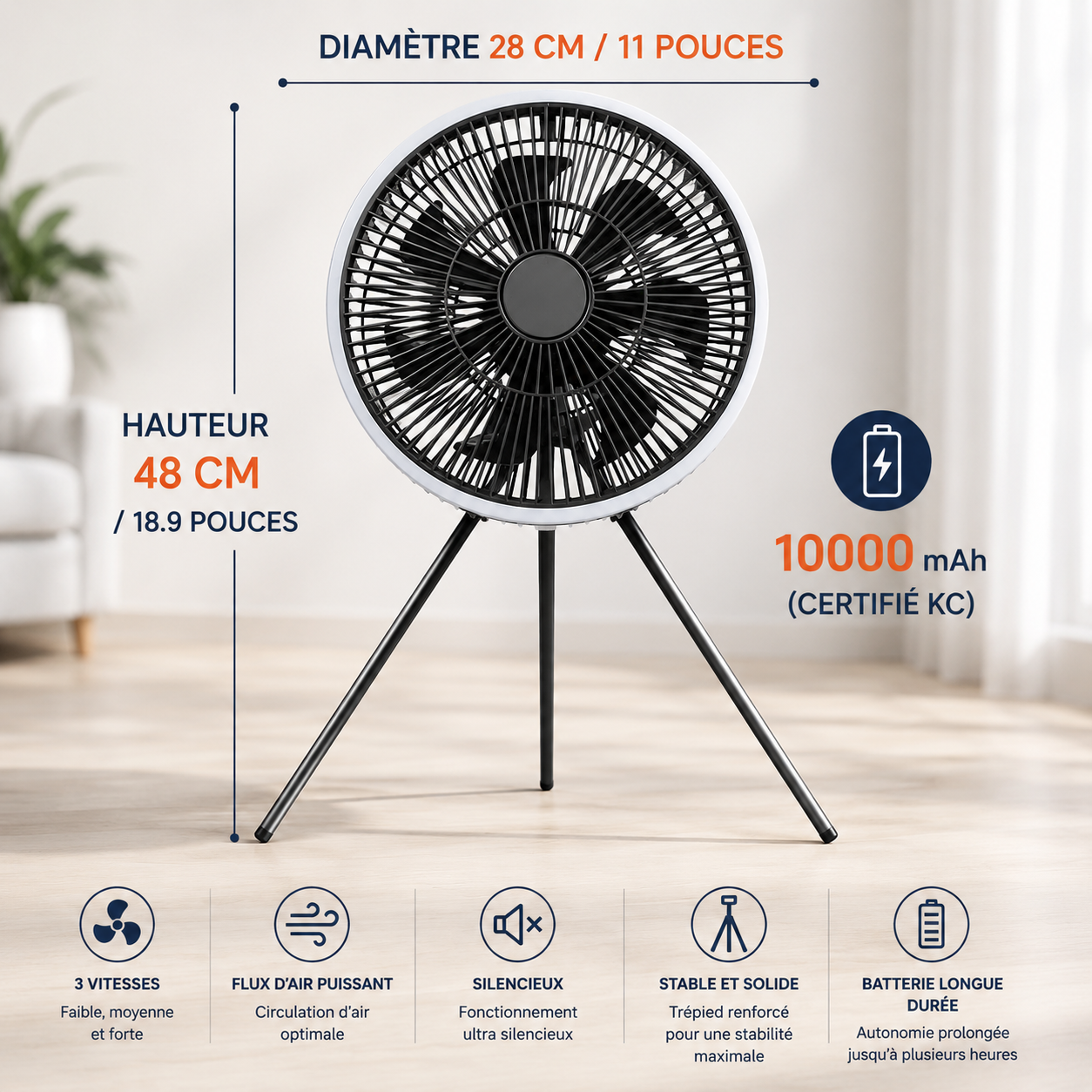 Ventilateur sur Pied Rechargeable ColdSunny™