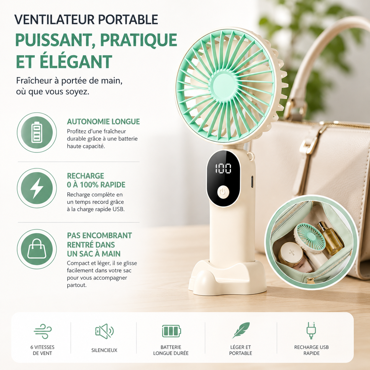 Ventilateur Portable Pliable ColdSunny™ – Vert