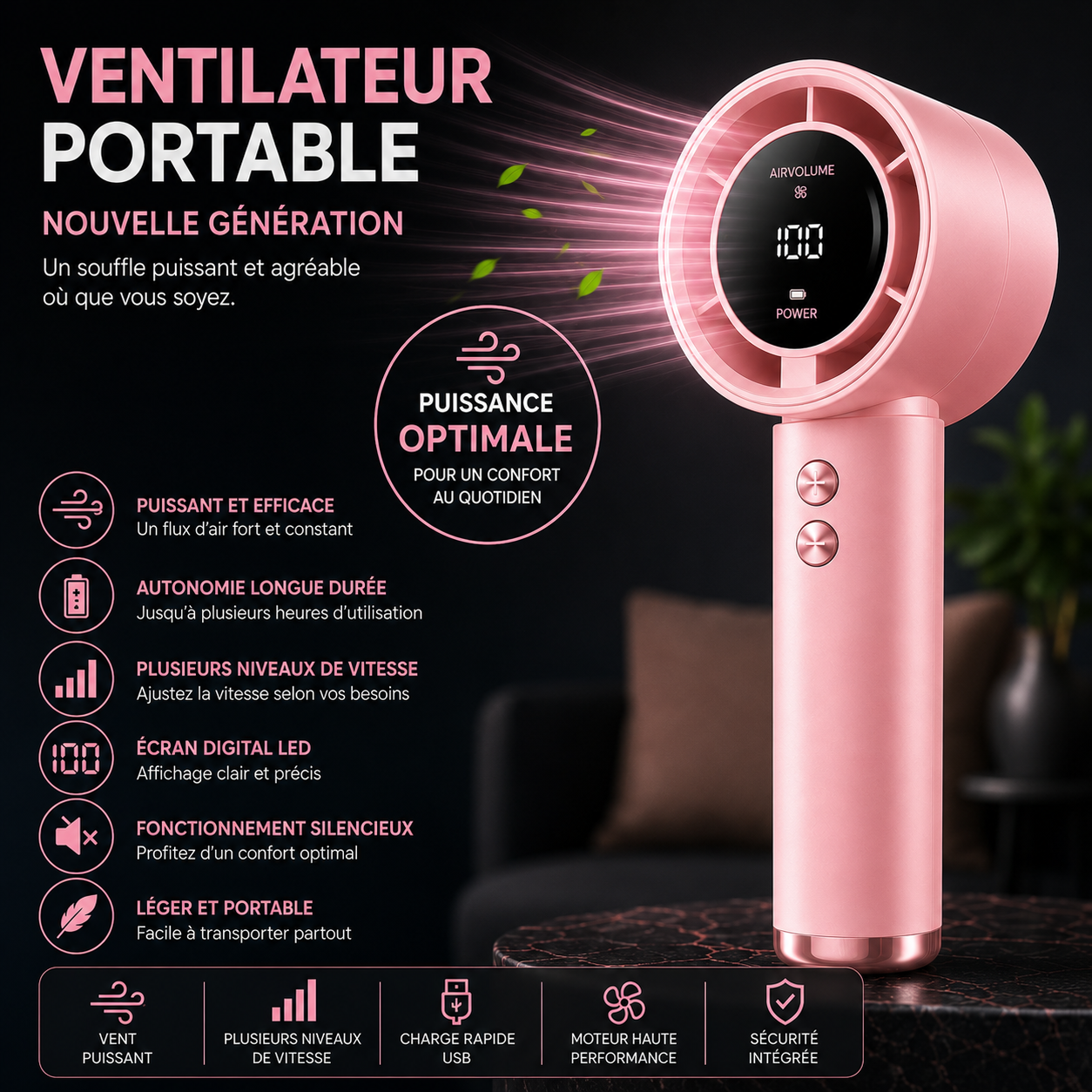 Ventilateur Portable ColdSunny™ – Rose