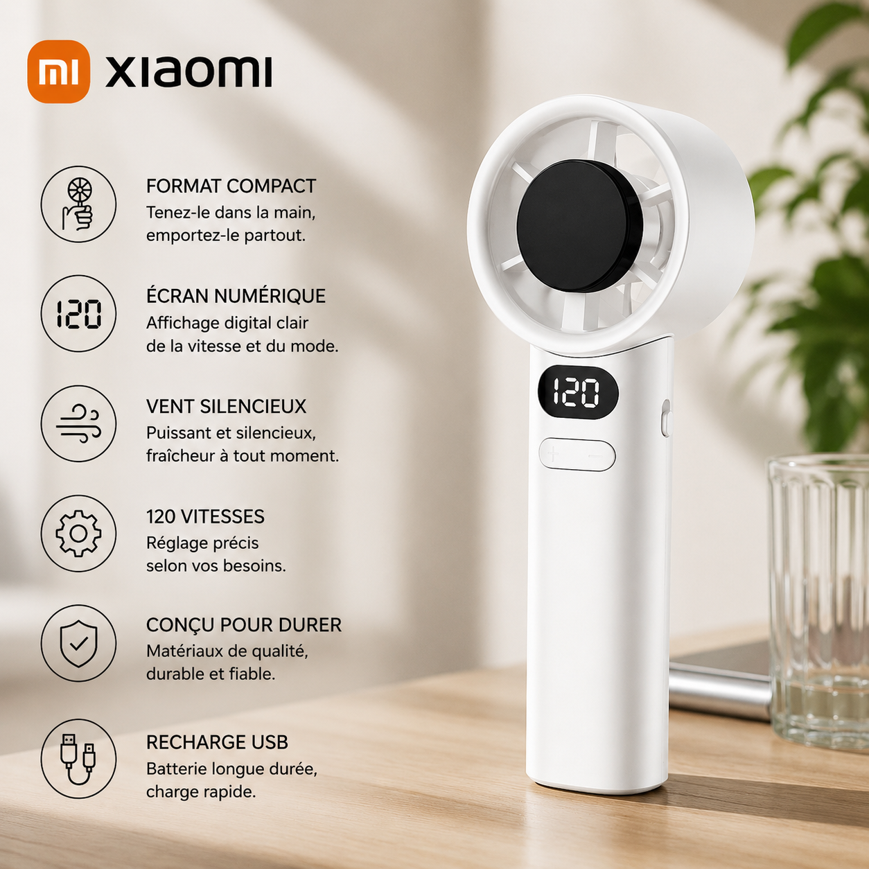 Ventilateur Portable Turbo ColdSunny™ – Blanc