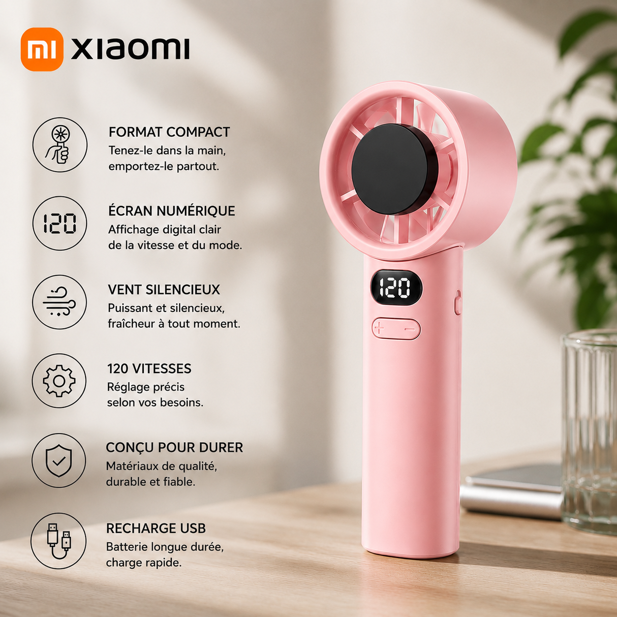 Ventilateur Portable Turbo ColdSunny™ – Rose
