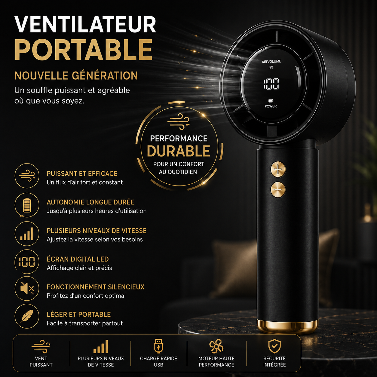 Ventilateur Portable ColdSunny™ – Noir