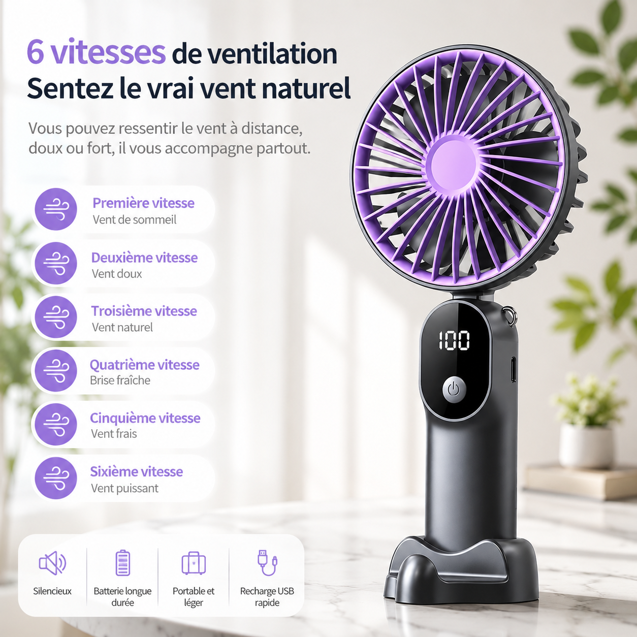 Ventilateur Portable Pliable ColdSunny™ – Violet