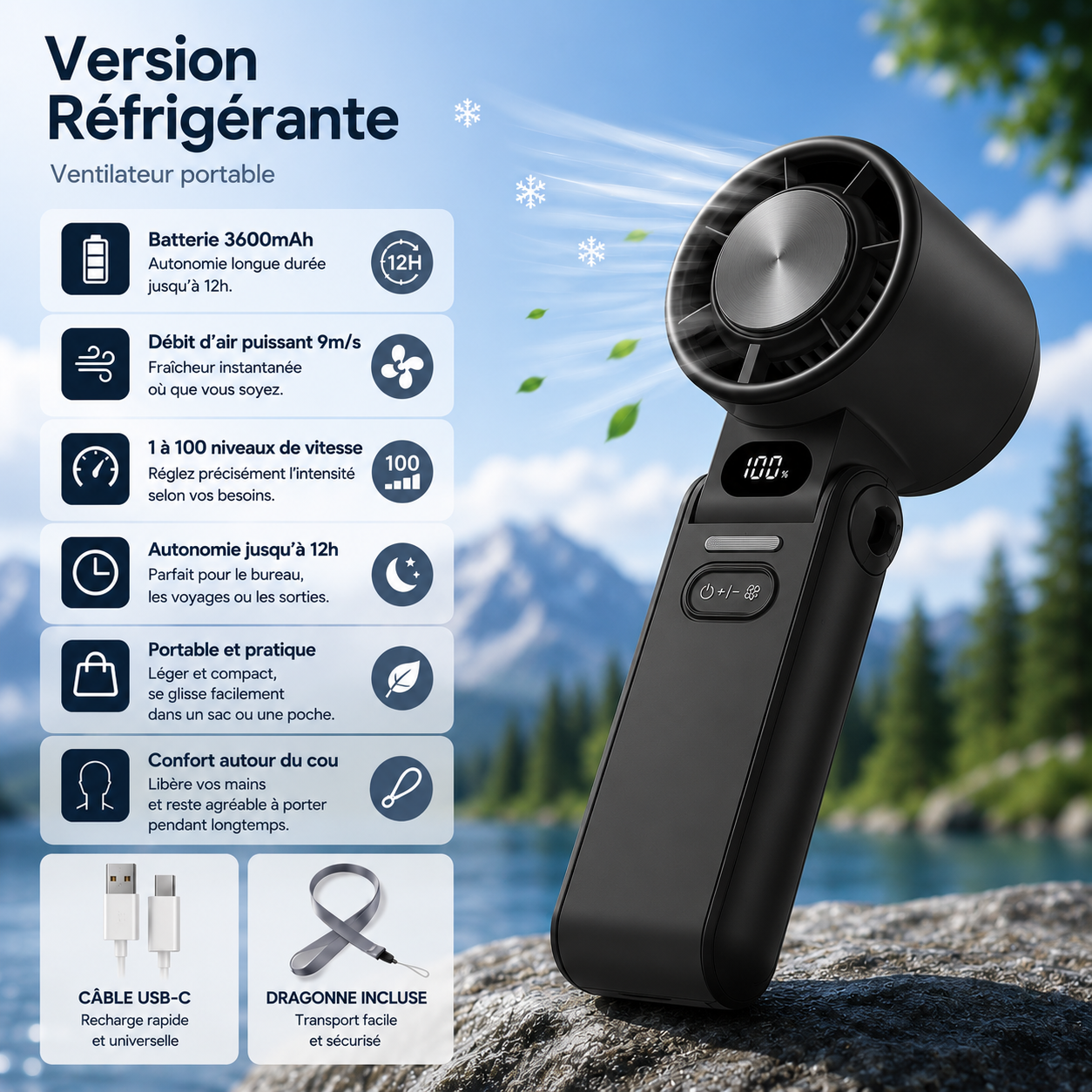 Ventilateur Portable Réfrigérant ColdSunny™ – Noir