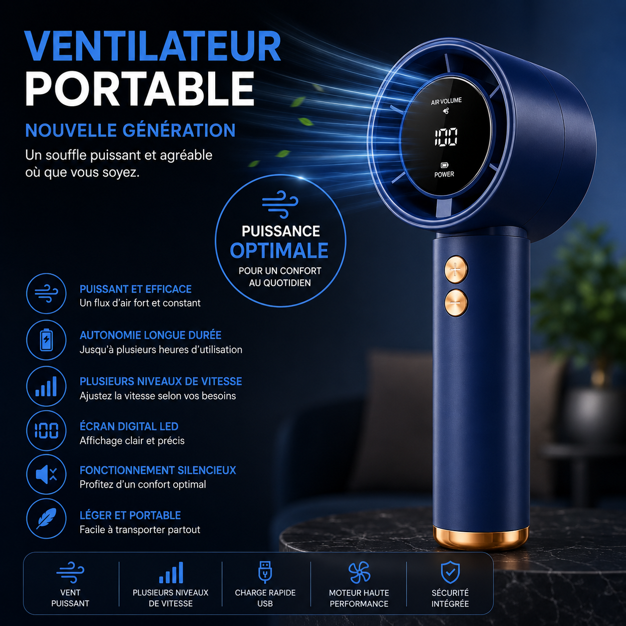 Ventilateur Portable ColdSunny™ – Bleu