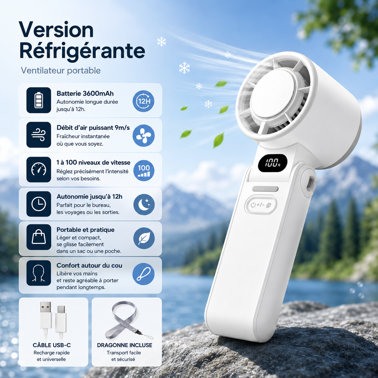 Ventilateur Portable Réfrigérant ColdSunny™ – Blanc