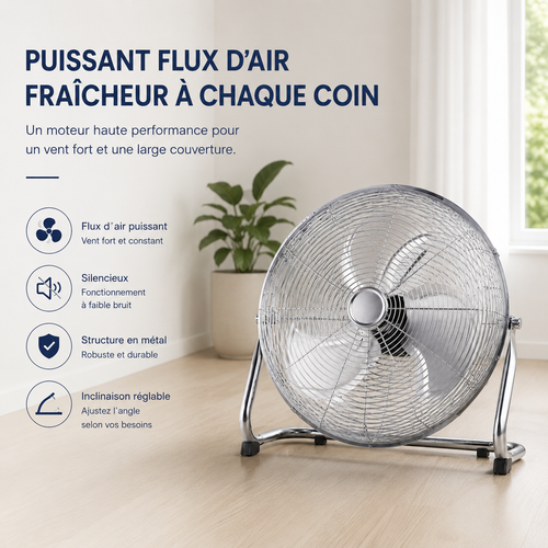 Dark Gray Metal Floor Fan, Large Airflow, 56X55Cm, Effective Motor, Powerful Wind, Silent Operation, Adjustable Inclination, Non-Slip Base, Suitable for Living Rooms, Workshops and Venues in Hot Weather Season.