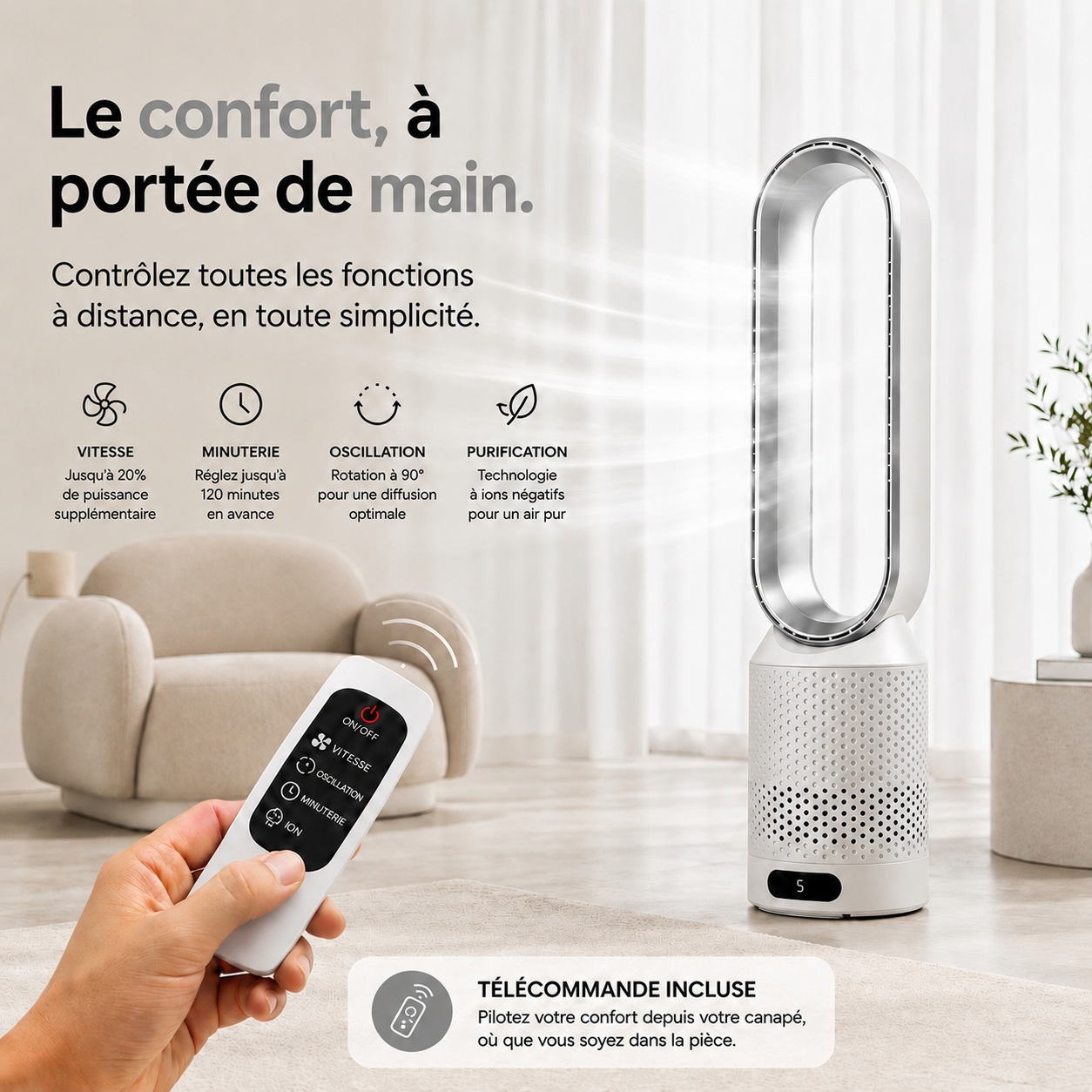 Purificateur d’Air Sans Pales ColdSunny™ Argenté  – Disponible en 4 coloris