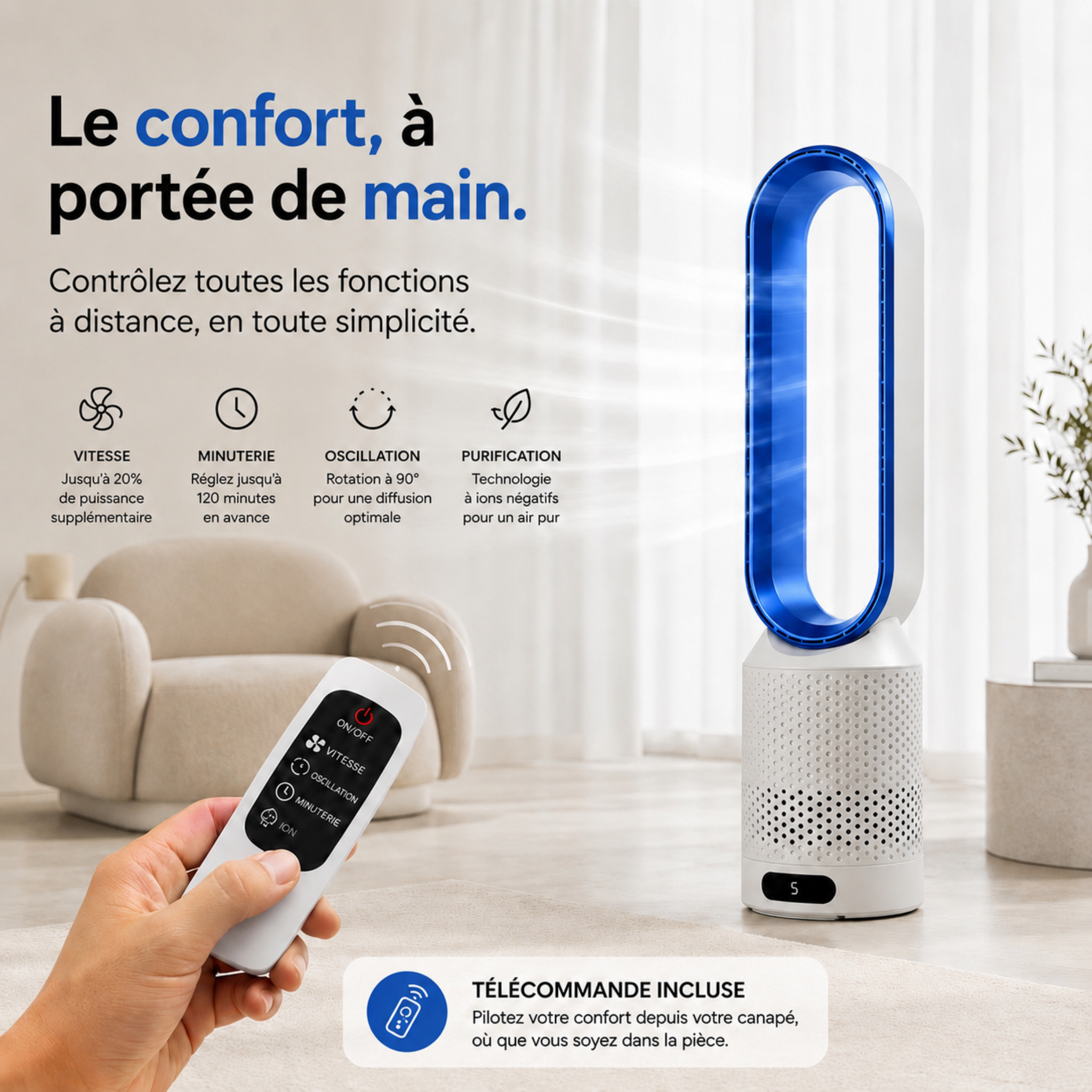 ColdSunny™ Bladeless Air Purifier Blue – Available in 4 colors