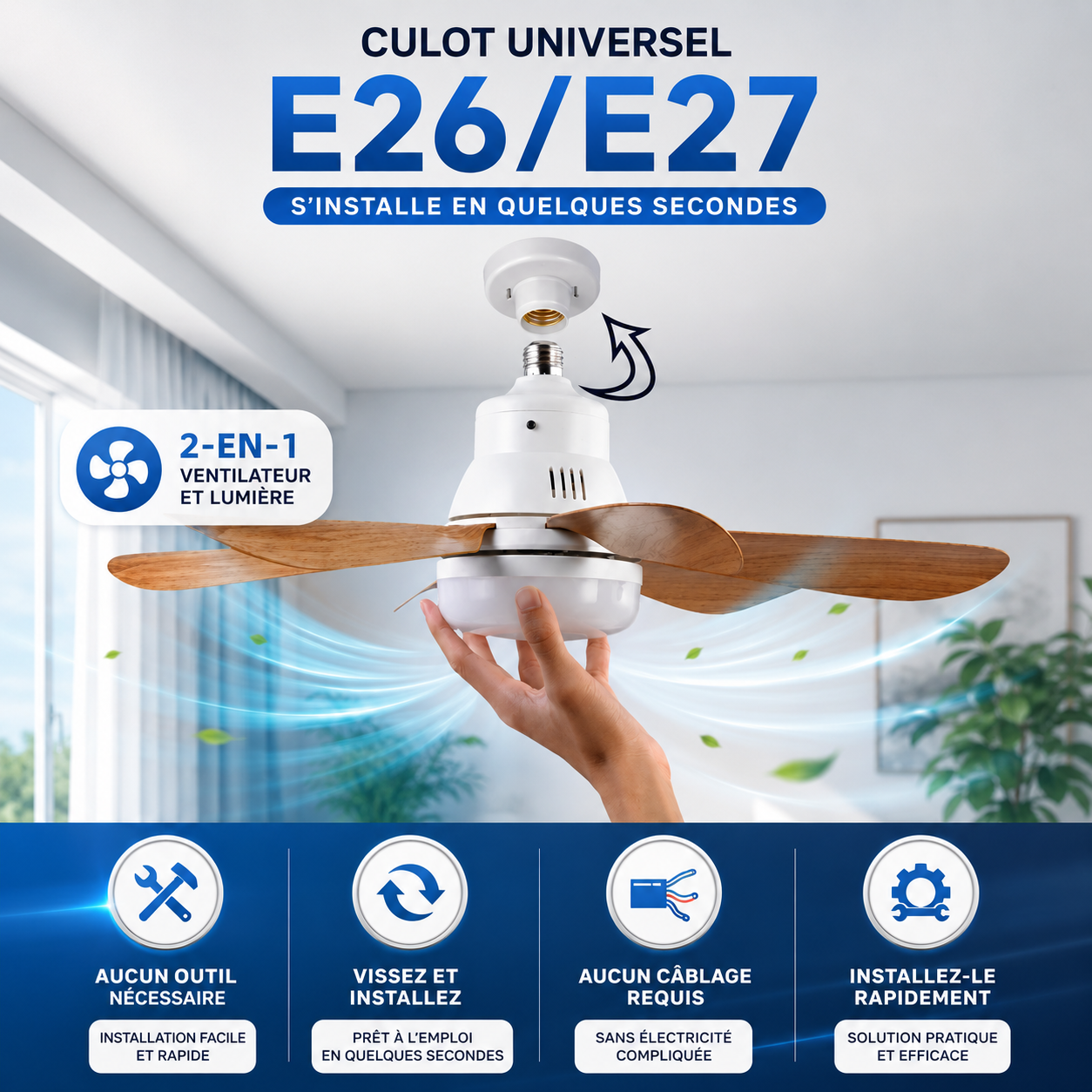 Ventilateur de Plafond LED ColdSunny™ – Bois