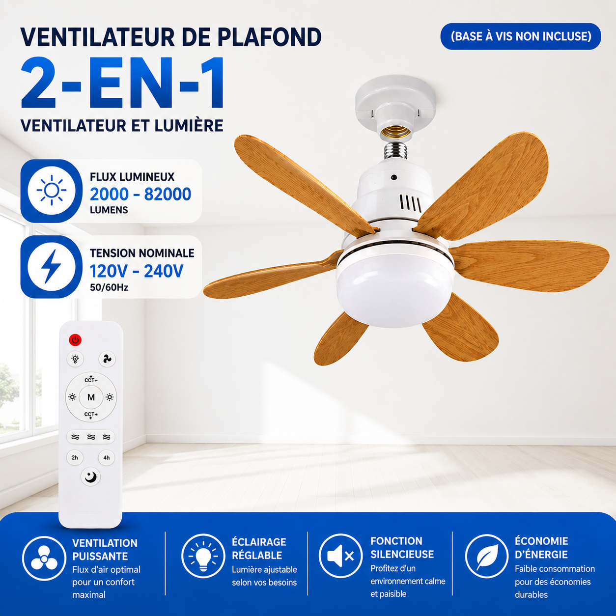 Ventilateur de Plafond LED ColdSunny™ – Bois