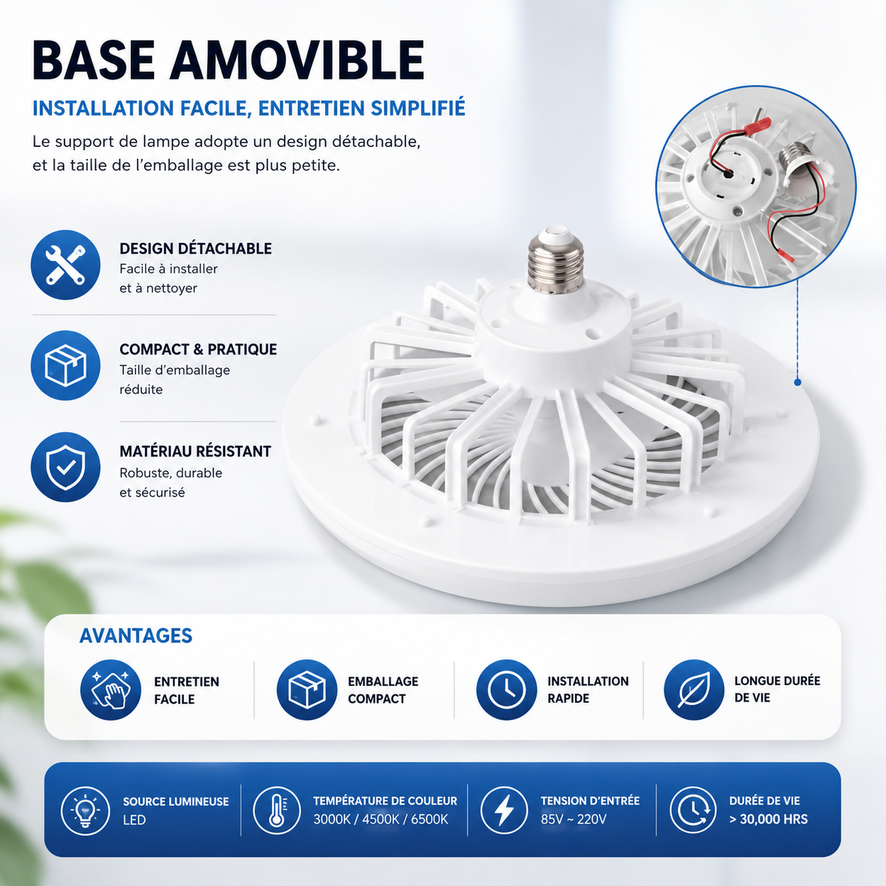 Ventilateur de Plafond LED 3-en-1 ColdSunny™ – Blanc