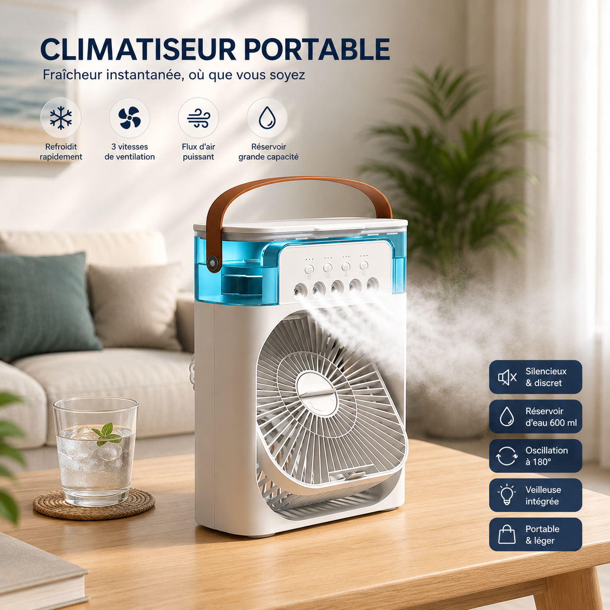 New 3-in-1 Fan Air Conditioner Household Mini Air Cooler LED Night Light Portable Humidifier Air Adjustment Fan Office Home Fan