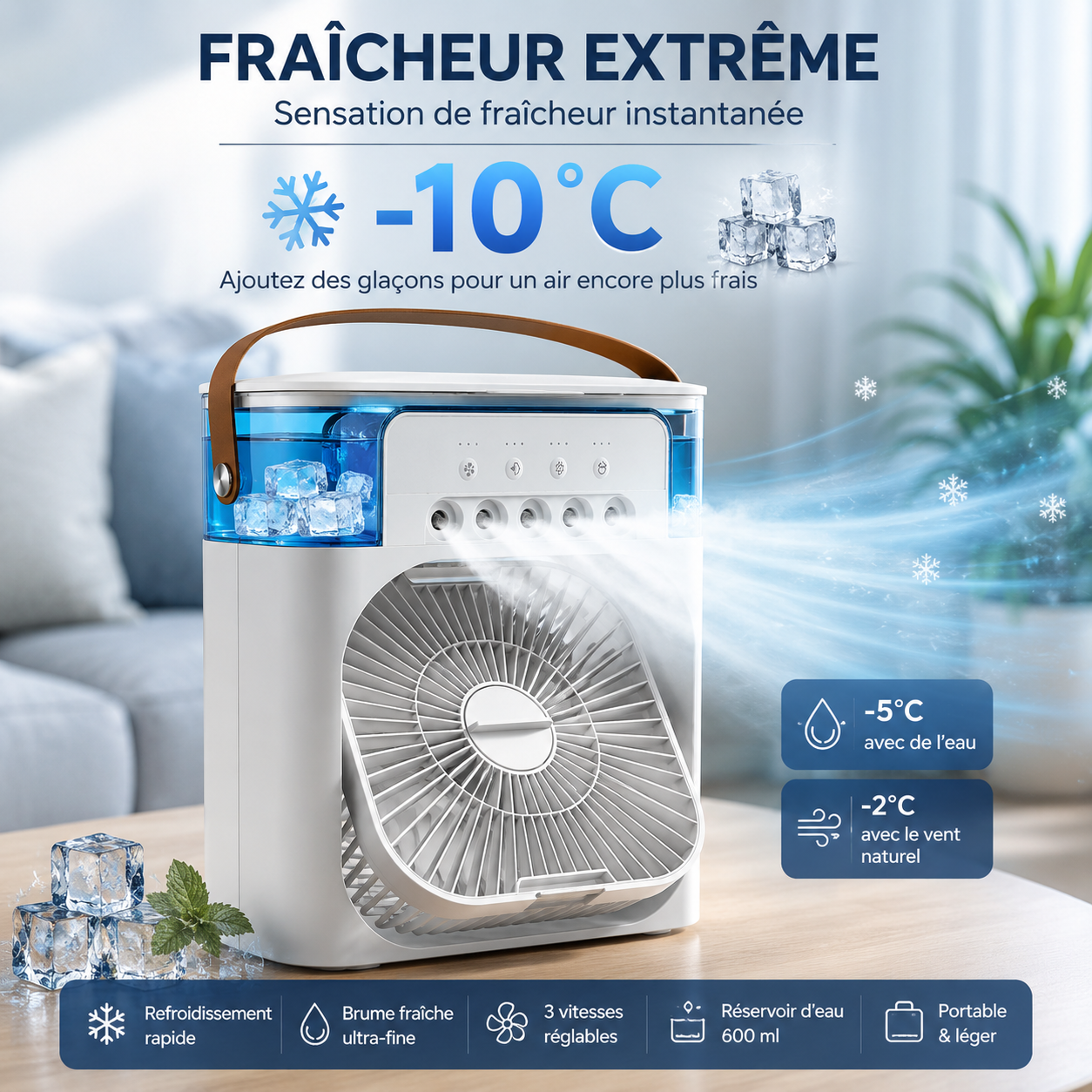 New 3-in-1 Fan Air Conditioner Household Mini Air Cooler LED Night Light Portable Humidifier Air Adjustment Fan Office Home Fan
