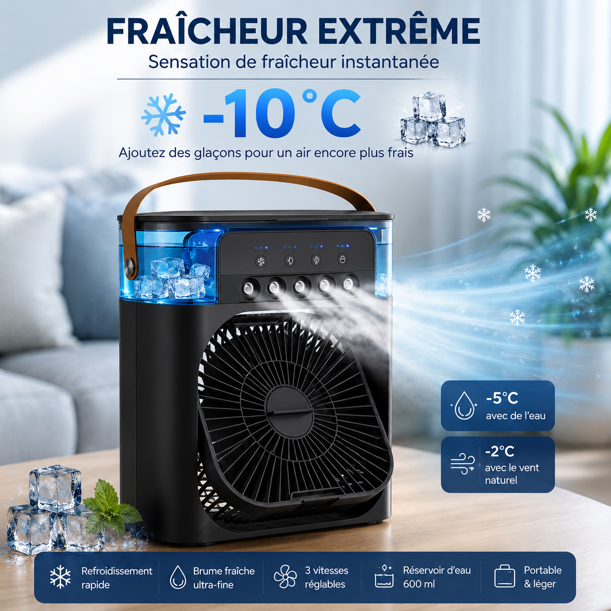 Climatiseur Portable ColdSunny™ – Refroidisseur d’Air 3-en-1 - Noir